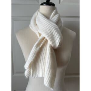 Vintage 80s Angora Lambswool Knit Scarf Ivory White Cream Minimal Soft Luxury